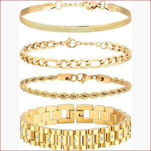 18K Gold-Filled Stainless Steel Bracelets Set with Adjustable Fit